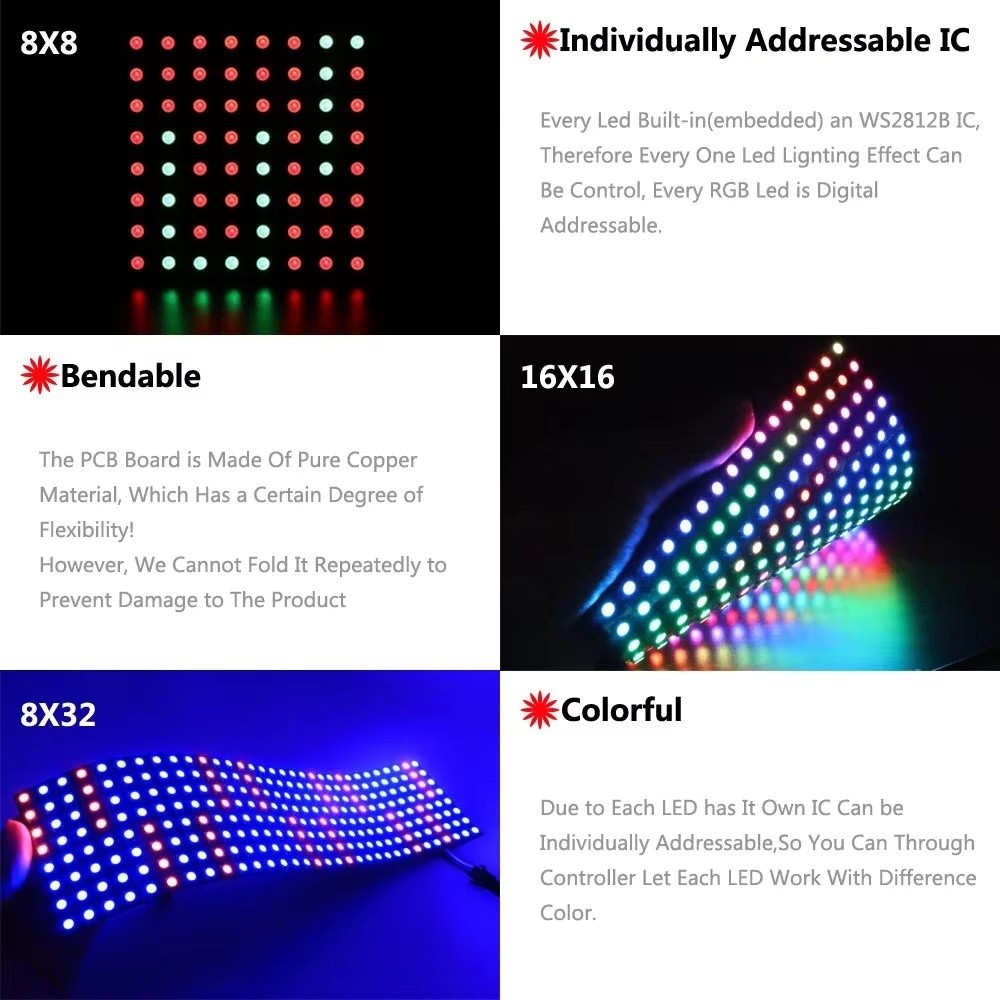 RGBフルカラーWS2812B LEDパネル フレキシブルD - Rgb Led Matrix 8X8 のレビューと価格