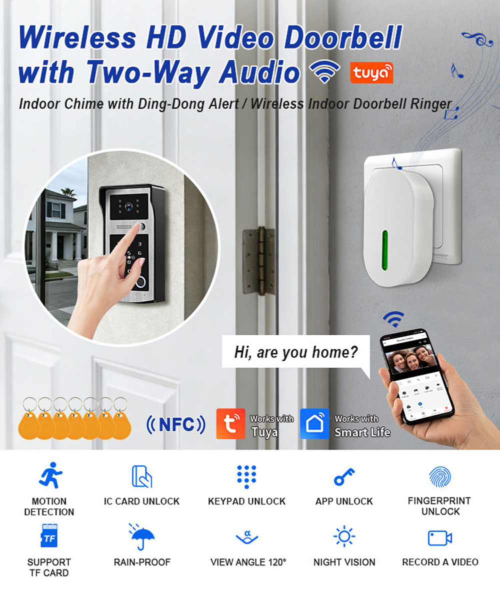 Tuya 5G Wifi ビデオドアホンインターホンシステム - Smart Doorbell Wired のレビューと価格