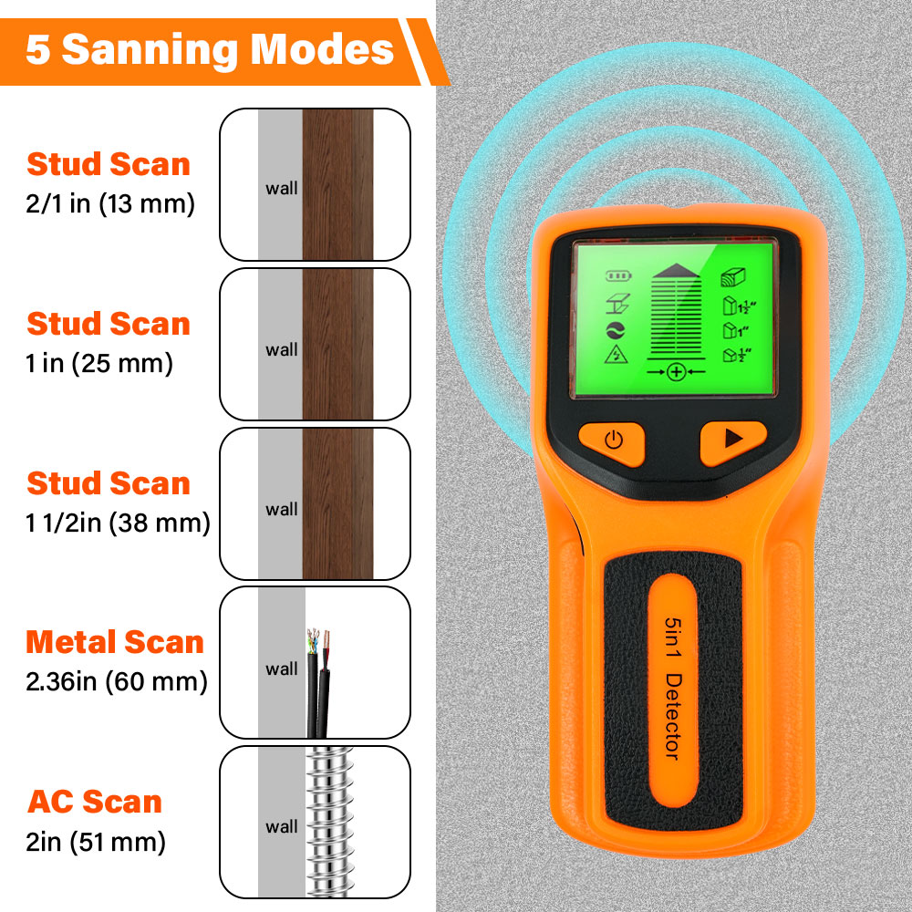 ハンディタイプ5in1デジタル壁内探知機、木材スキャナー、金 - Water Leak Detector Wired のレビューと価格