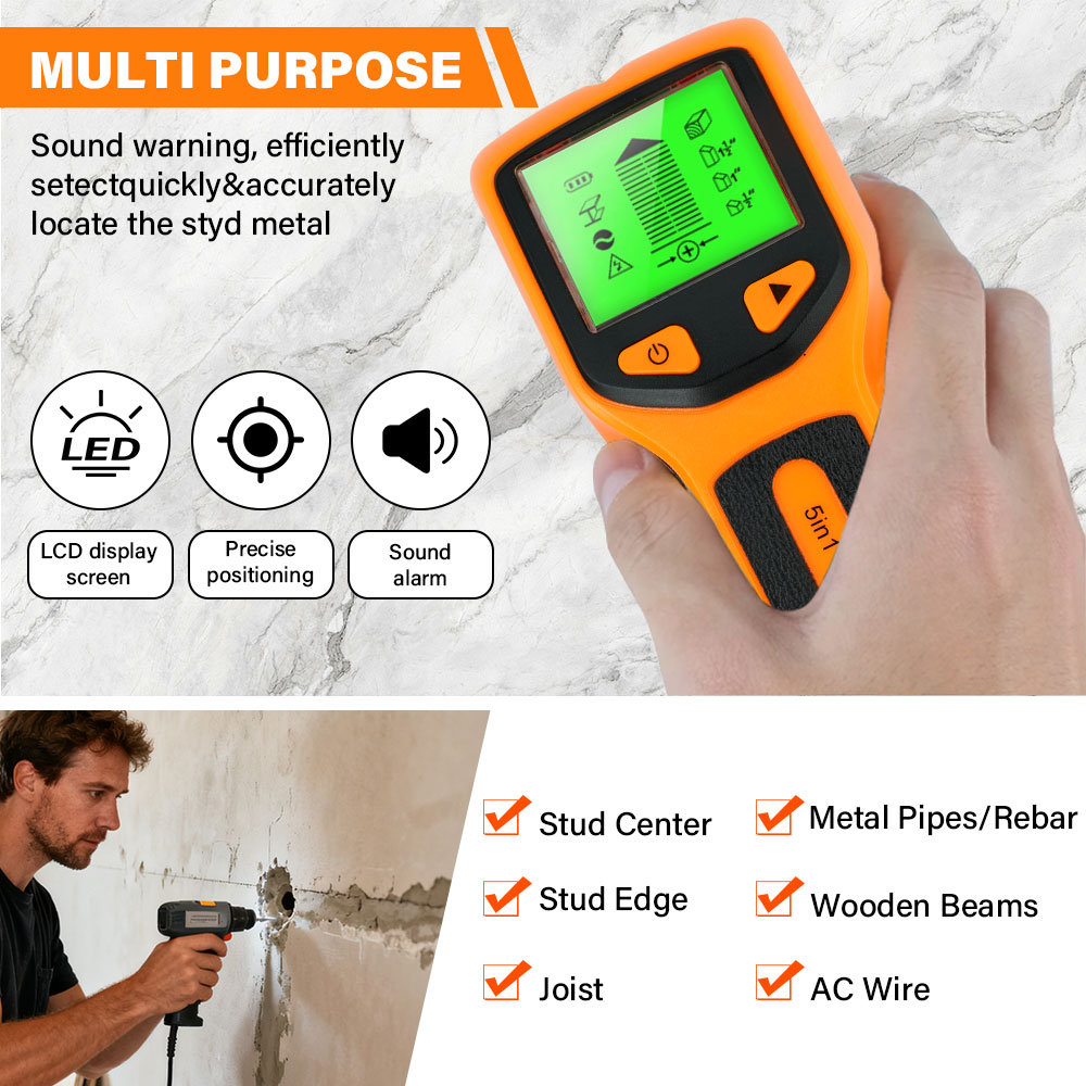 ハンディタイプ5in1デジタル壁内探知機、木材スキャナー、金 - Water Leak Detector Wired のレビューと価格
