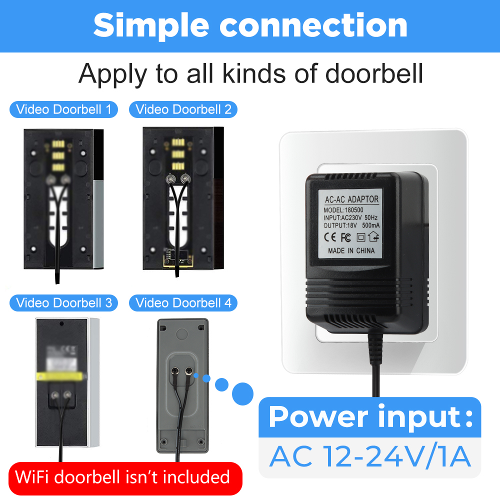 18V AC 変圧器充電器リング Wifi スマートビデオド - Smart Doorbell Wired のレビューと価格